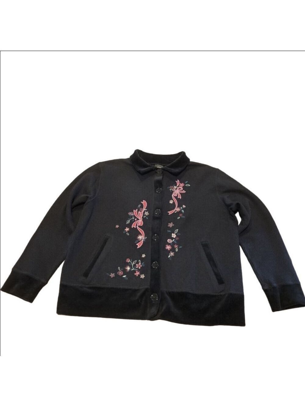 Women's Erika Black Floral Embroidered Cardigan L